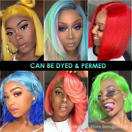 1b/Pink Swiss Lace Front Human Hair Bob Wig Short 1B 613 Blonde Pink Blue Gray Hot Pink Neon Purple Ombre Bob Wig Human Hair